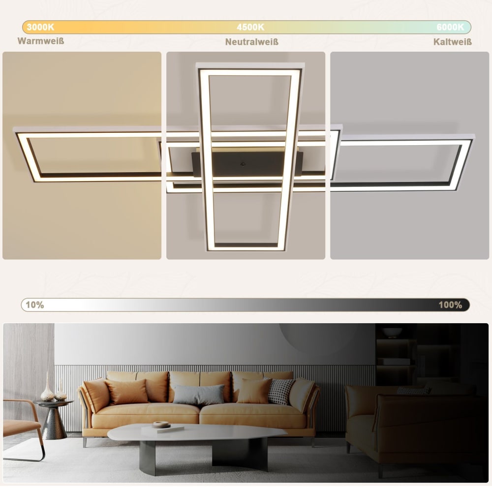 Plafonnier en fer aluminium noir 100x71x6cm led rgb 50w — vue 4