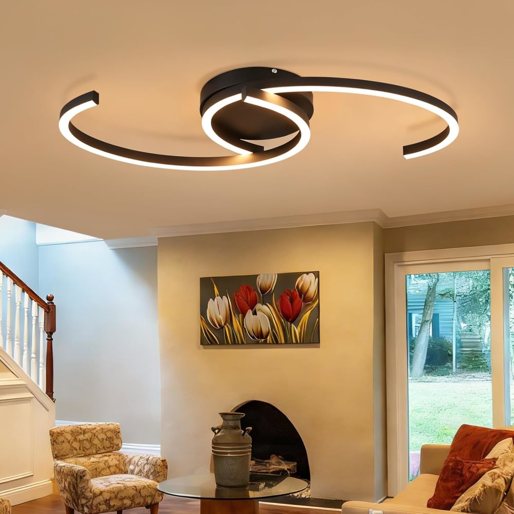 Plafonnier en fer aluminium noir 61.6x23x7cm led 3000k 24w — vue 3