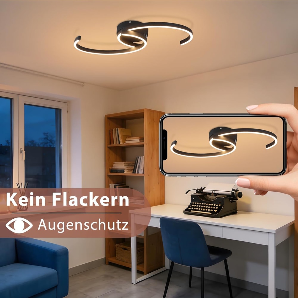 Plafonnier en fer aluminium noir 61.6x23x7cm led 3000k 24w — vue 4