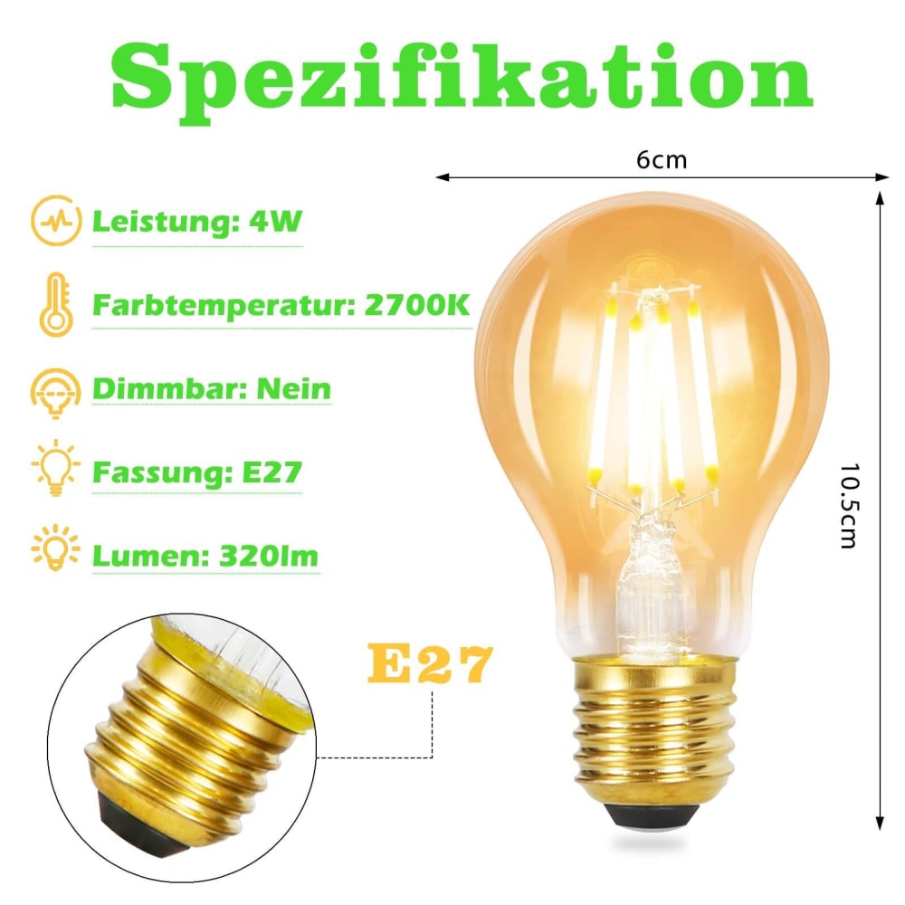 Glühbirne glas 6x11cm braun E27 2700K 6er‑Set - Maisons Du Monde