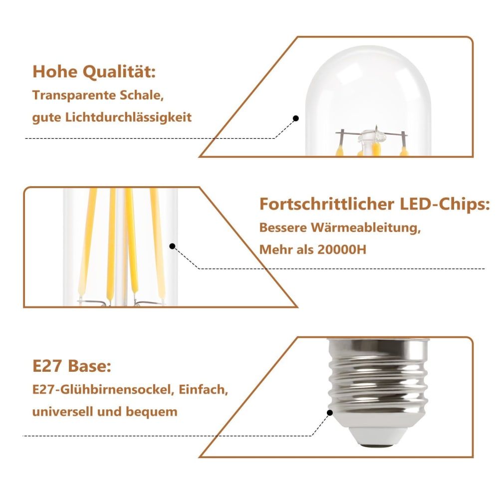 Glühbirne glas 3x11cm transparent E27 2700K 6er‑Set - Maisons Du