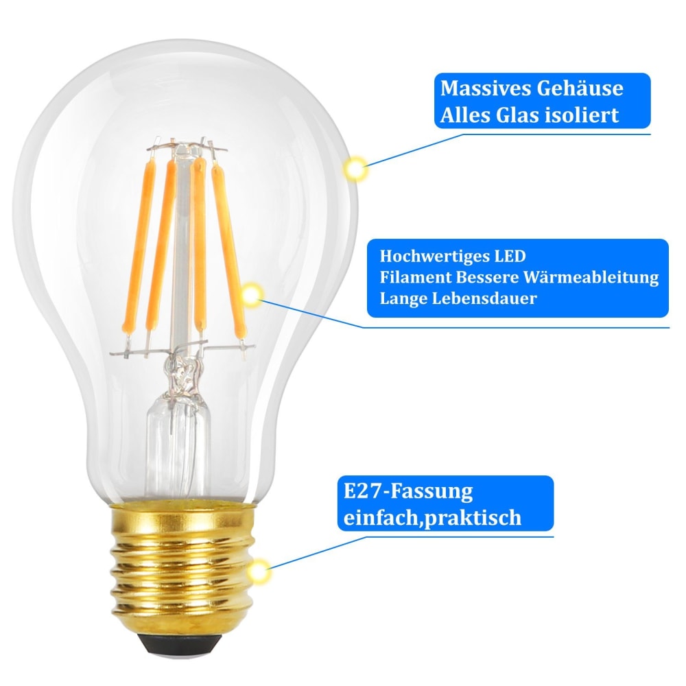 Glühbirne glas 6x10cm transparent E27 2700K 6er‑Set - Maisons Du