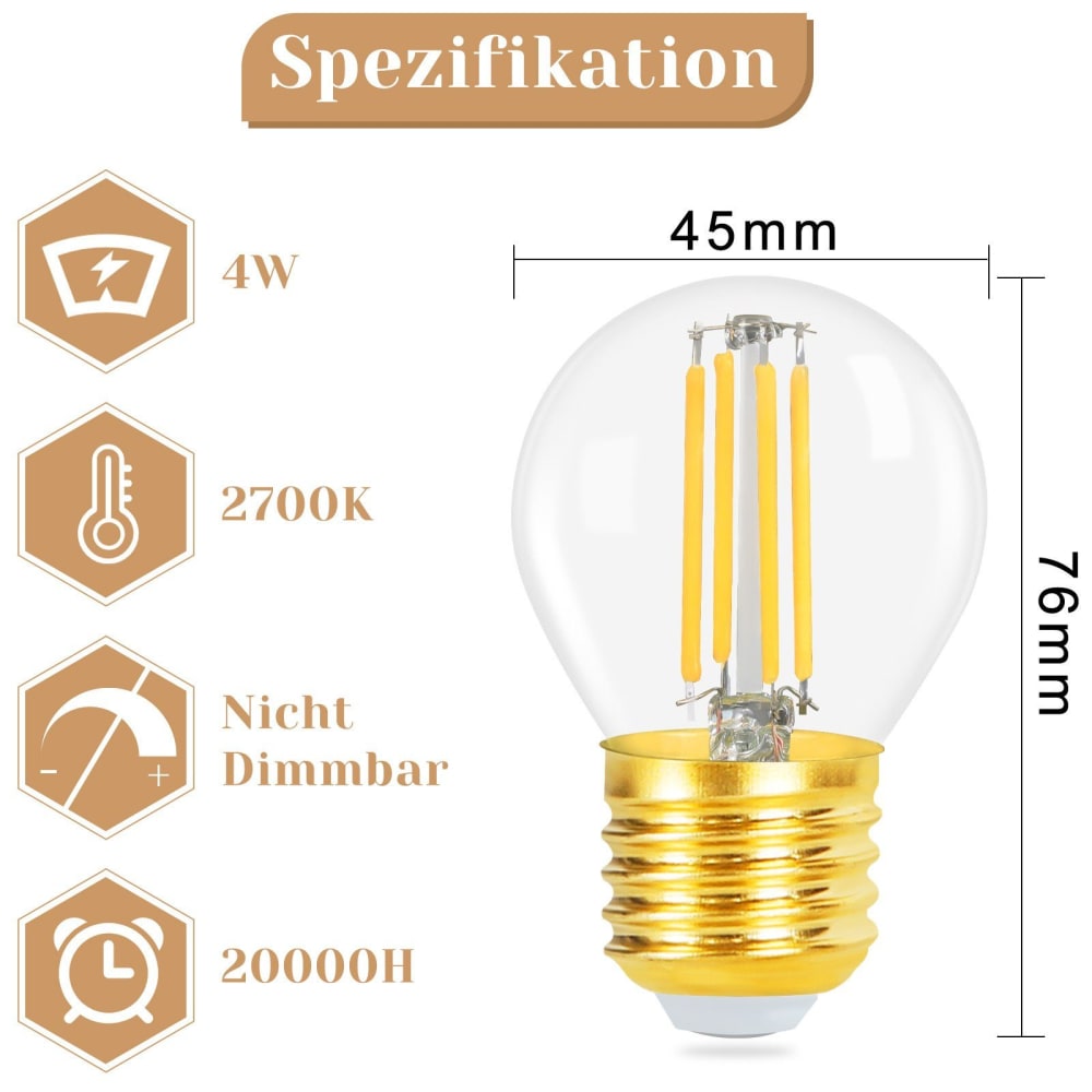 Glühbirne glas 5x8cm transparent E27 2700K 6er‑Set - Maisons Du