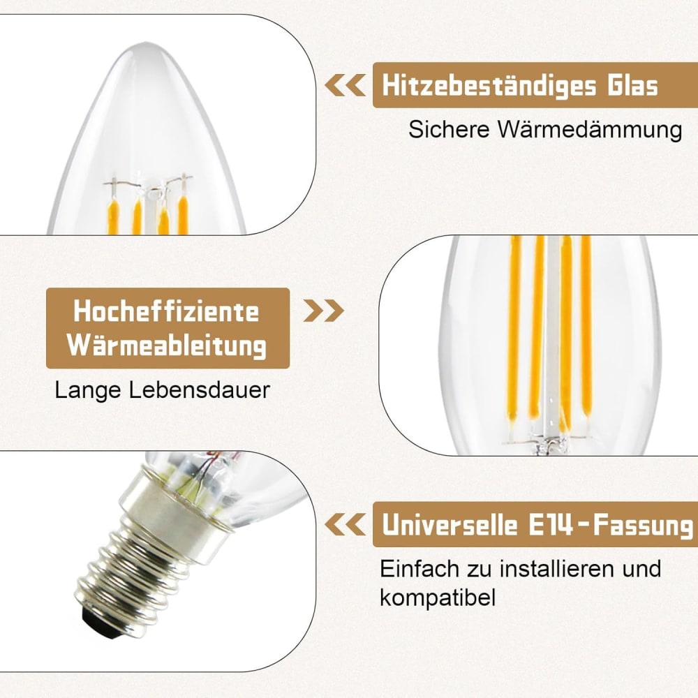 Glühbirne glas 4x10cm transparent E14 2700K 6er‑Set - Maisons Du