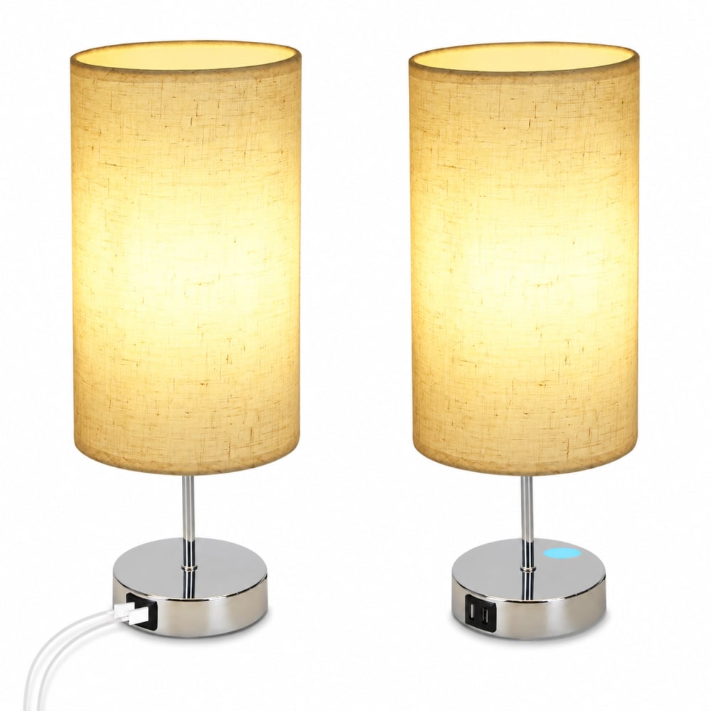 Lampe de table en fer argenté 14x14x37cm e27 lot de 2