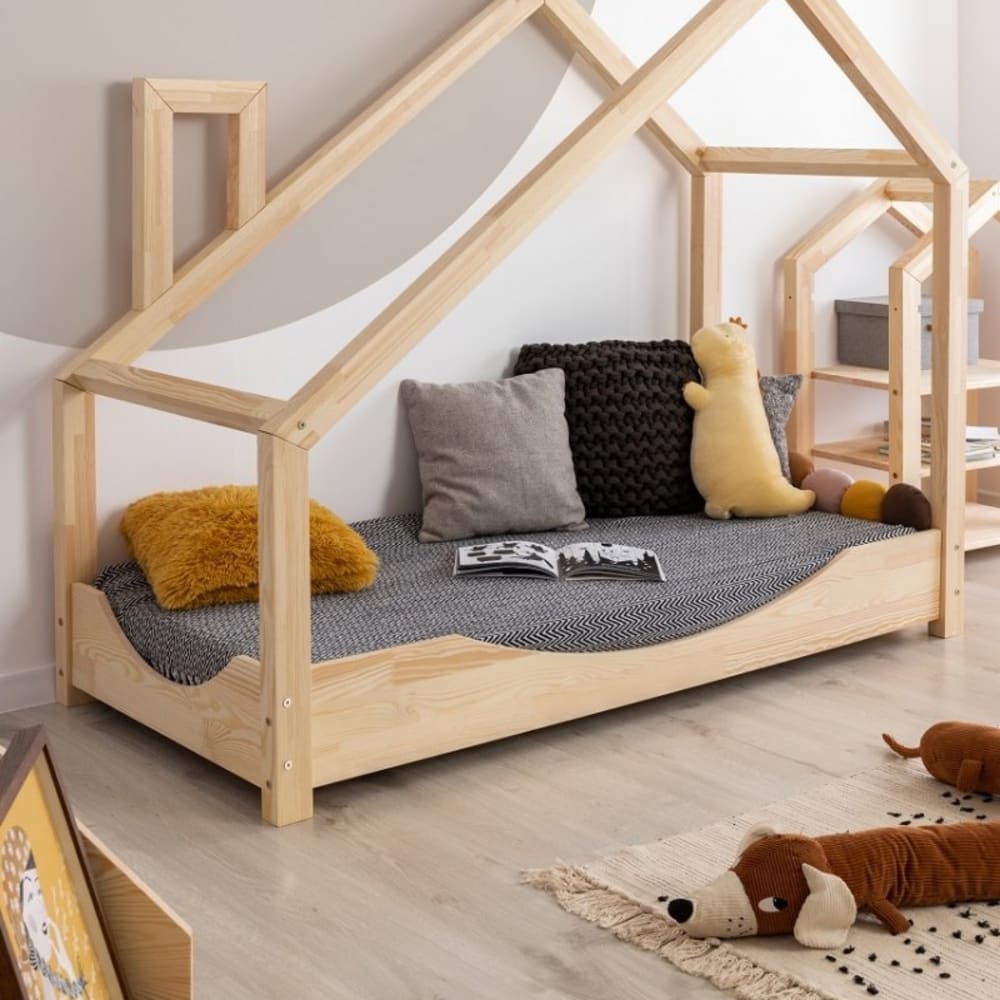 Kinder-Hausbett Luna E Massives Kiefernholz 100x180 - Maisons Du