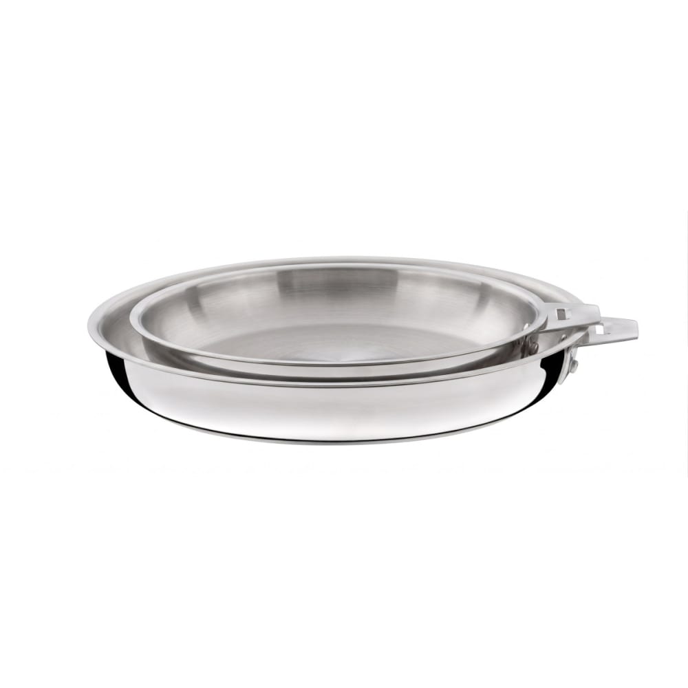 Série de 2 poêles 20/24 cm inox et poignée bois clair