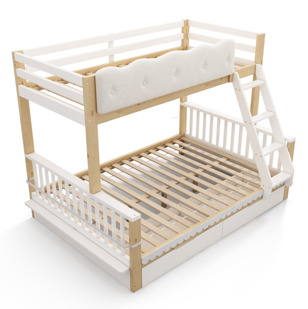 Lit superposé enfant 90 x 200/140 x 200 cm blanc et couleur chêne