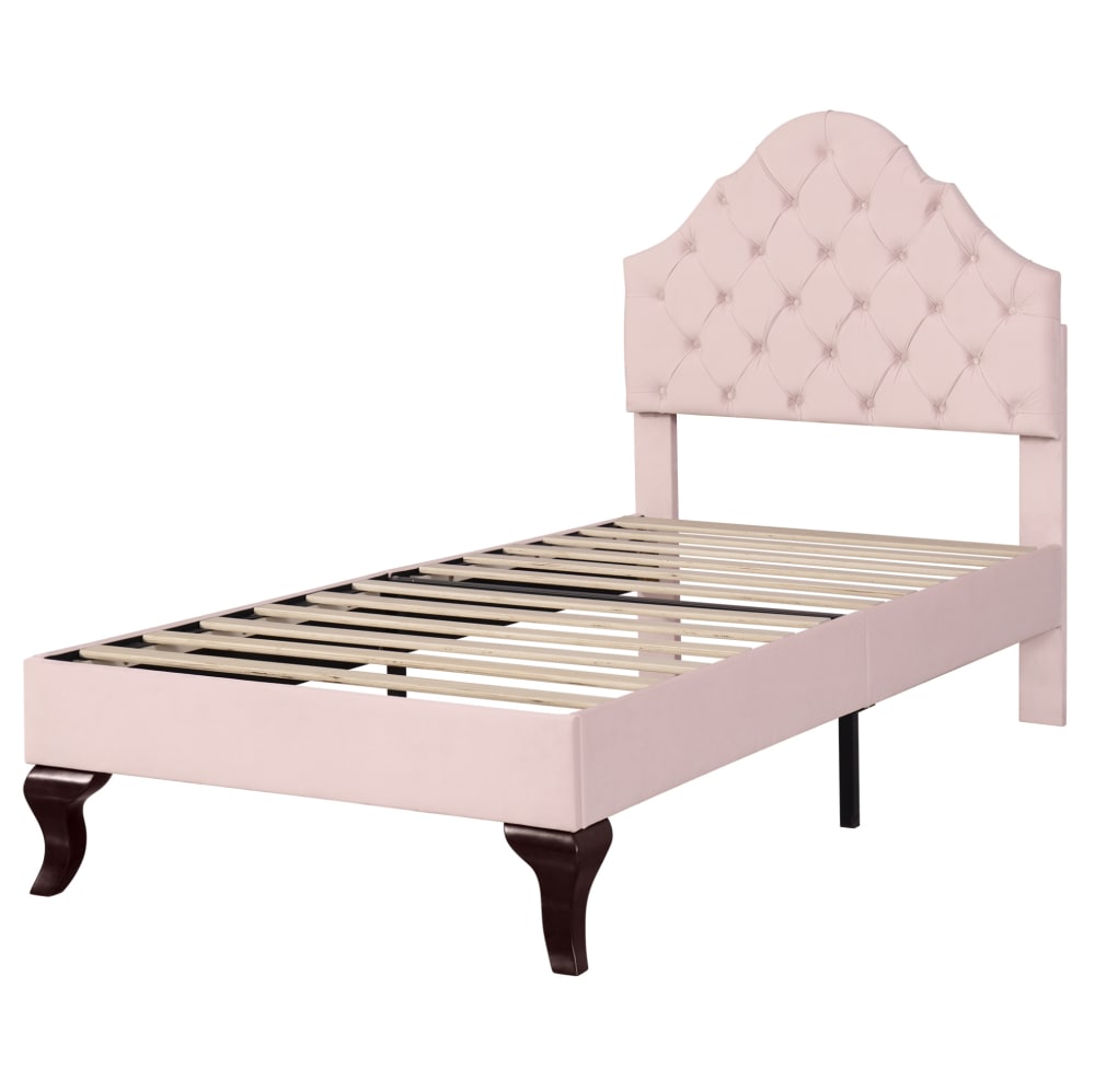 Lit rembourré en velours polyester rose 90 x 200 cm