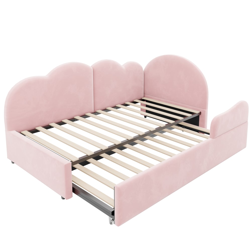 Canapé-lit en velours polyester rose avec lit gigogne 90 x 200 cm