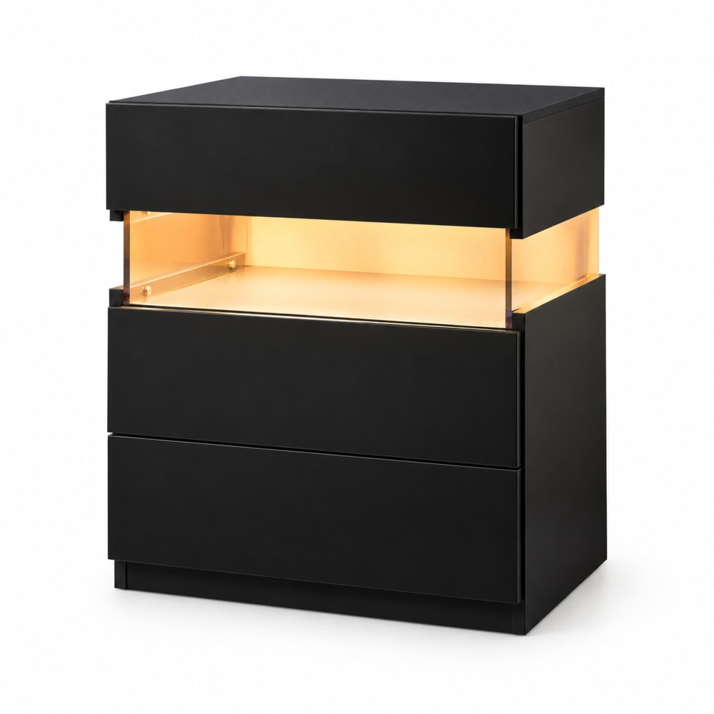 Table de chevet led noire à 3 tiroirs