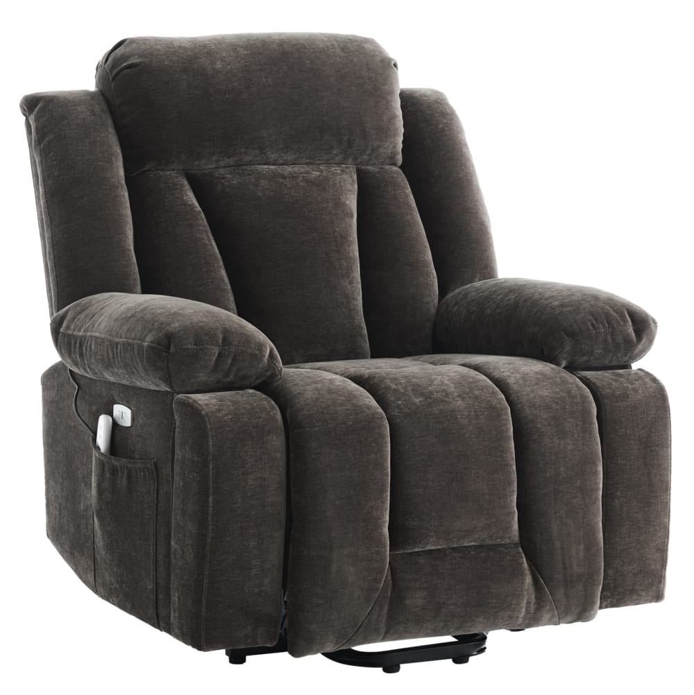 Fauteuil releveur électrique massant en velours polyester marron