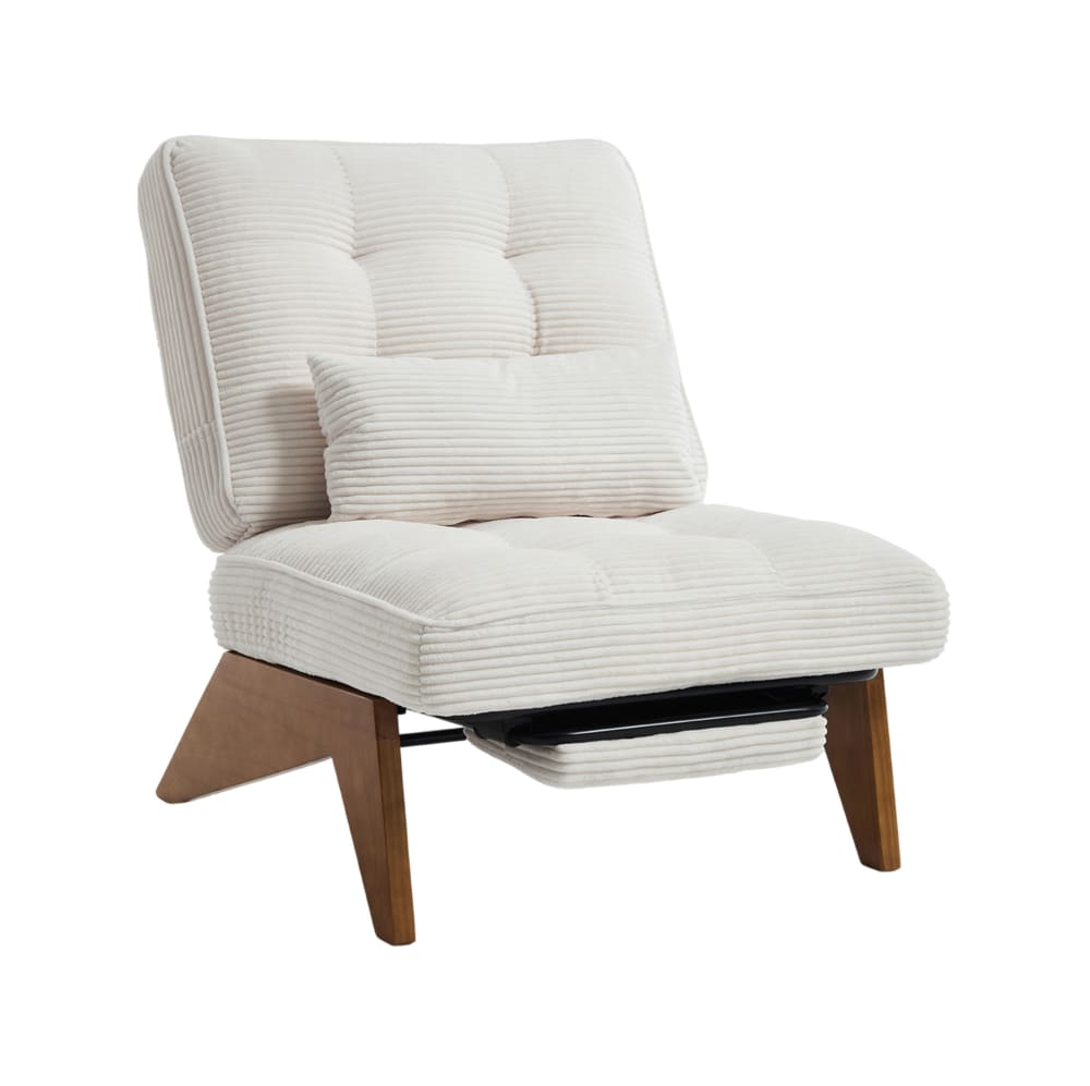 Fauteuil à dossier réglable en velours polyester côtelé beige