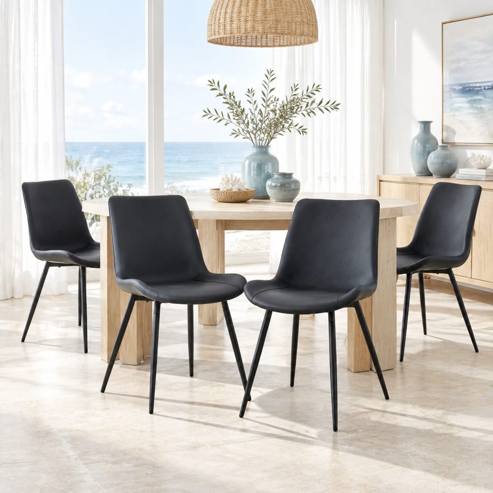 4er-Set Esszimmerstühle aus Kunstleder schwarz - Maisons Du Monde