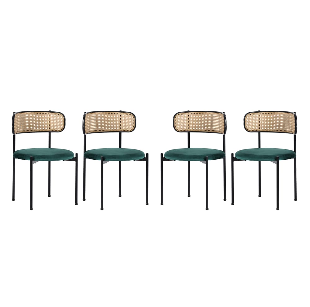 Lot de 4 chaises de salle à manger en velours polyester vertes