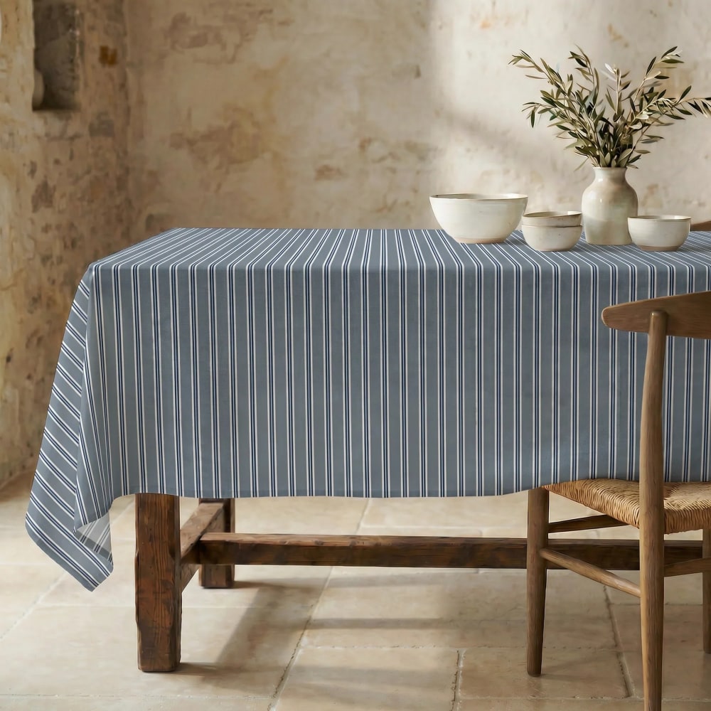 Fleckabweisende Tischdecke 100 % Baumwolle marineblau 200x155 cm