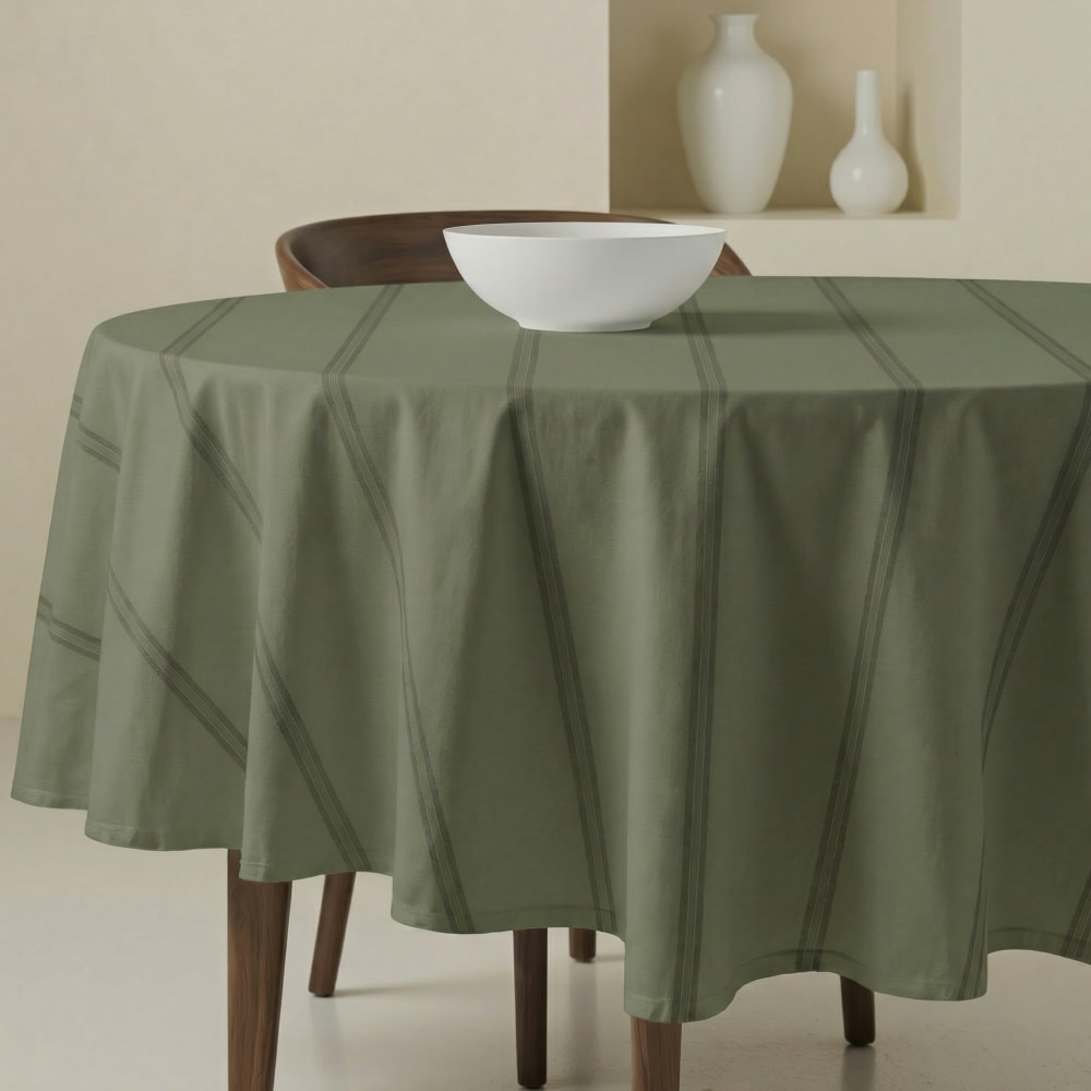 Nappe ronde anti-taches 100 % coton vert diamètre 190 cm