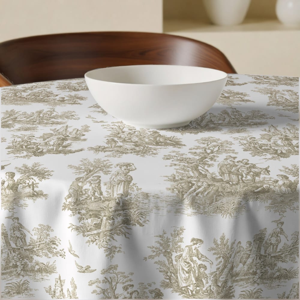 Nappe ronde anti-taches 100 % coton beige diamètre 120 cm Nappe ronde anti-taches 100 % coton beige diamètre 120 cm