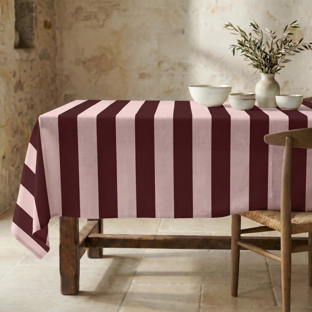 Fleckabweisende Tischdecke 100% Baumwolle bordeauxrot und rosa
