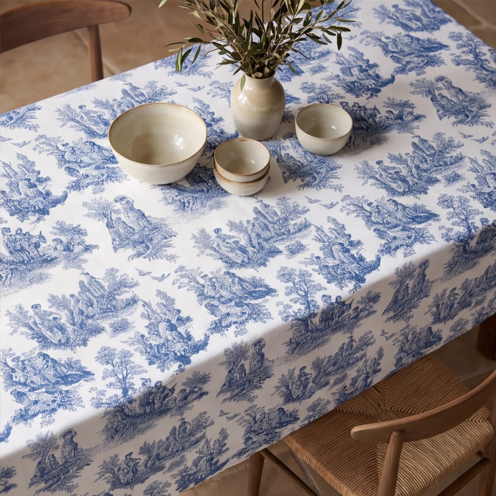 Nappe anti-taches 100 % coton bleu 300x155 cm Nappe anti-taches 100 % coton bleu 300x155 cm