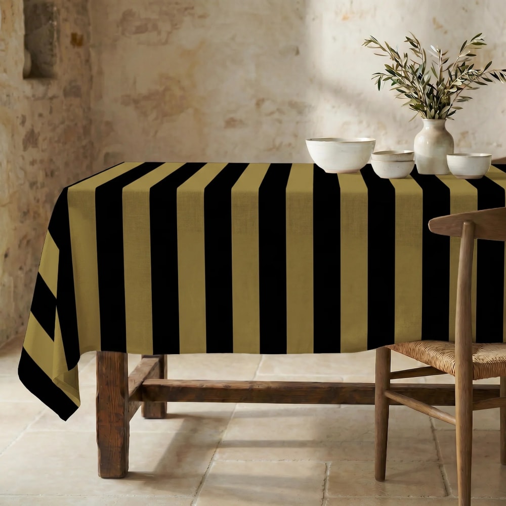Fleckabweisende Tischdecke 100% Baumwolle schwarz und senfgelb