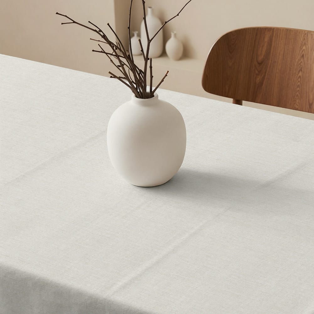 Fleckabweisende Tischdecke 100 % Baumwolle weiß und beige 100x155