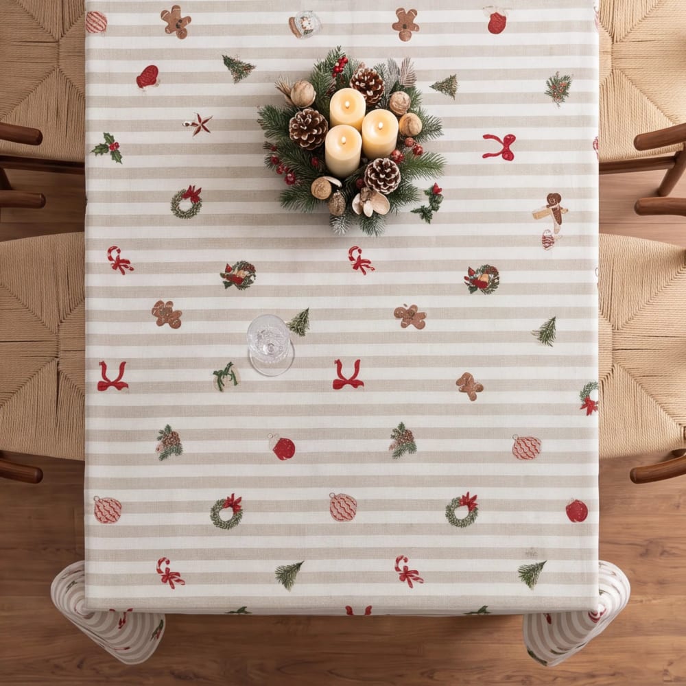 Nappe de noël anti-taches 100 % coton beige 155x155 cm Nappe de noël anti-taches 100 % coton beige 155x155 cm