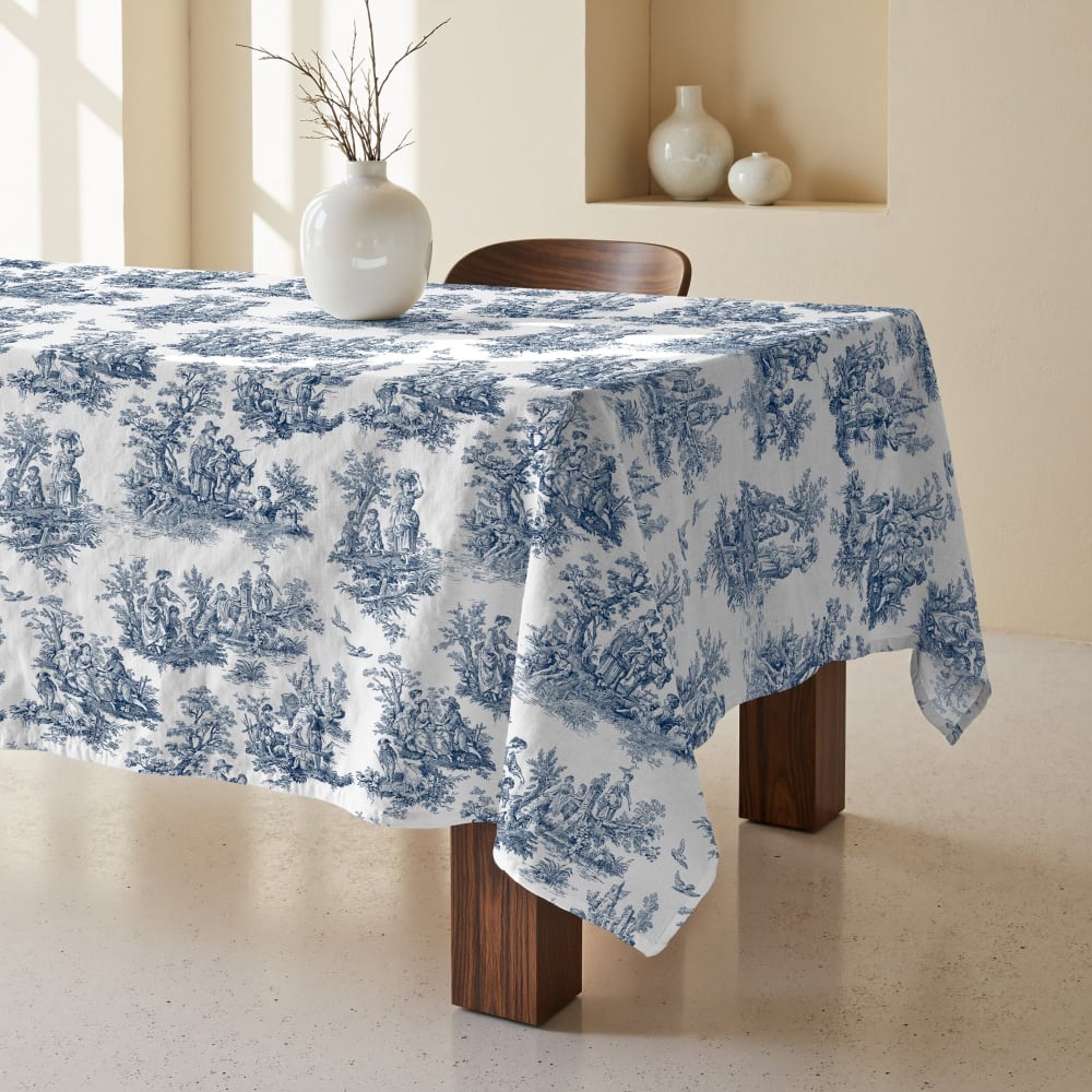 Fleckabweisende Tischdecke 100 % Baumwolle blau 200x155 cm -