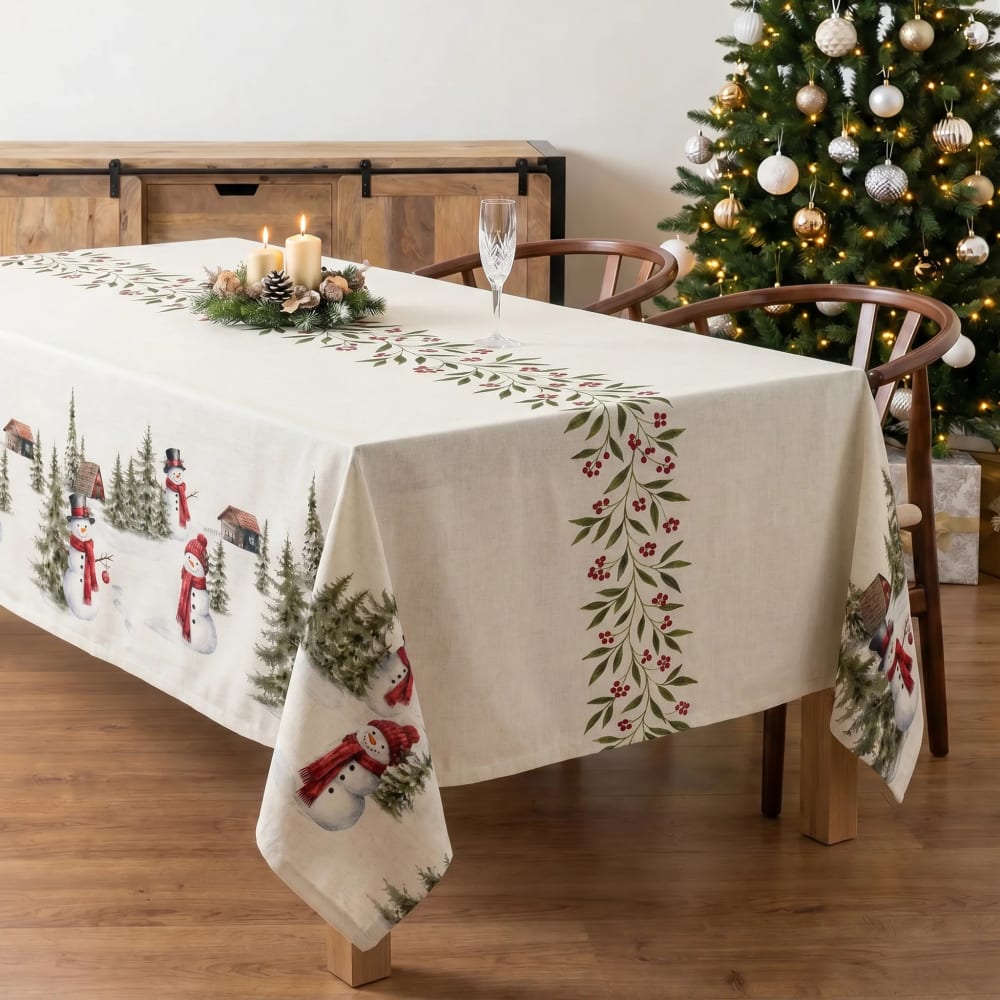 Fleckabweisende Weihnachtstischdecke 100% Baumwolle mehrfarbig