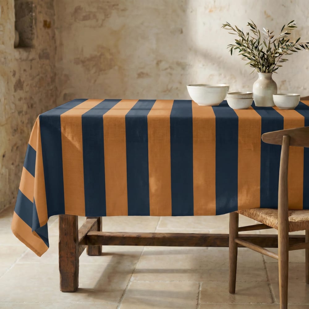 Nappe anti-taches 100 % coton bleu et orange 100x155 cm Nappe anti-taches 100 % coton bleu et orange 100x155 cm