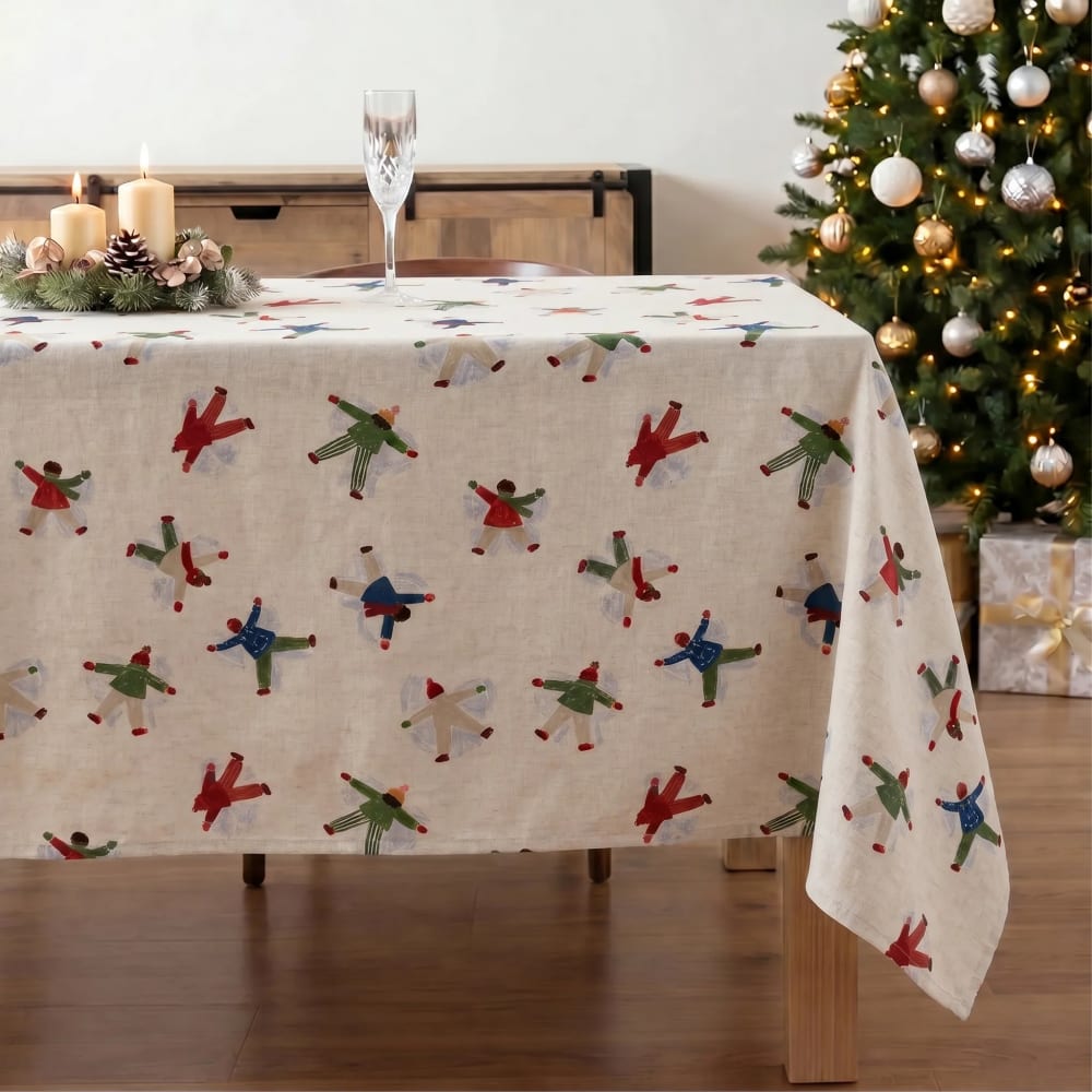 Fleckabweisende Weihnachtstischdecke 100% Baumwolle mehrfarbig