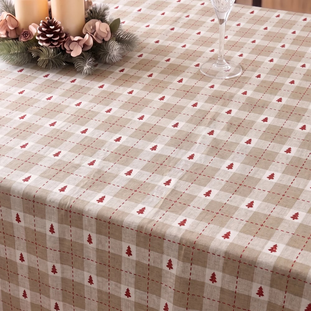 Nappe de noël anti-taches 100 % coton beige 100x155 cm Nappe de noël anti-taches 100 % coton beige 100x155 cm