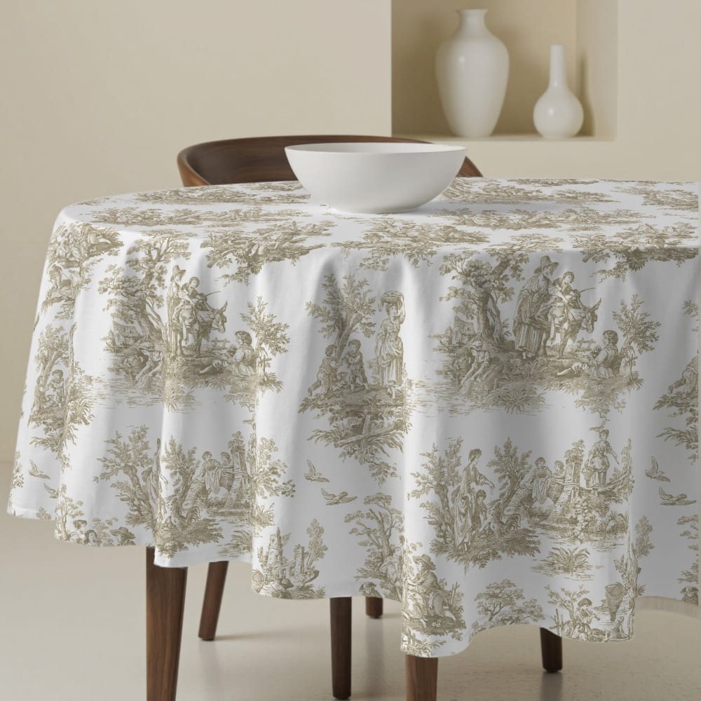 Runde fleckabweisende Tischdecke 100% Baumwolle beige 155cm -