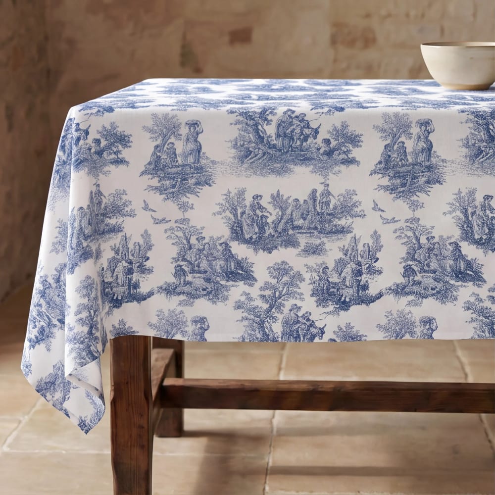 Fleckabweisende Tischdecke 100 % Baumwolle blau 100x155 cm -