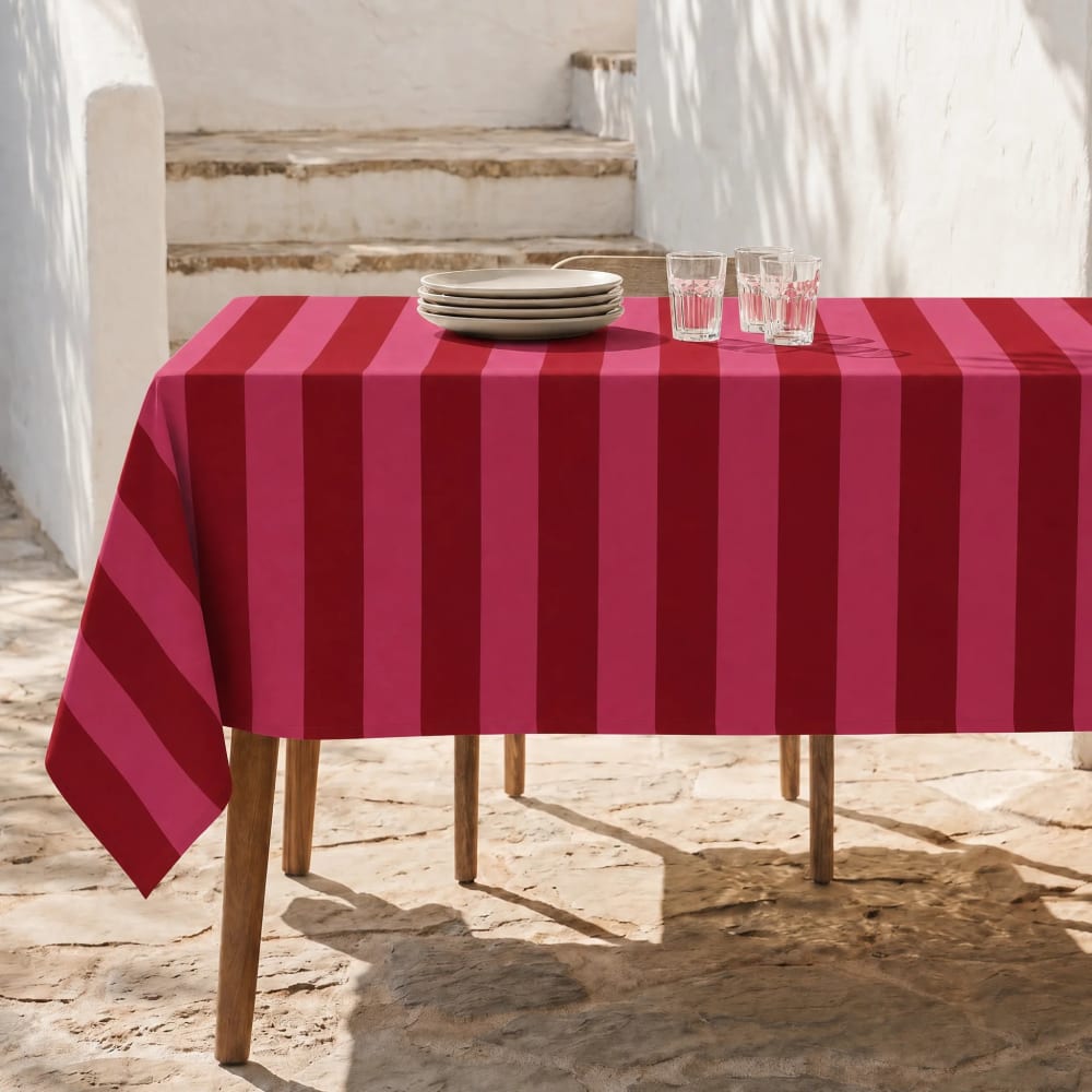 Fleckabweisende XL-Tischdecke 100 % Baumwolle rot und rosa