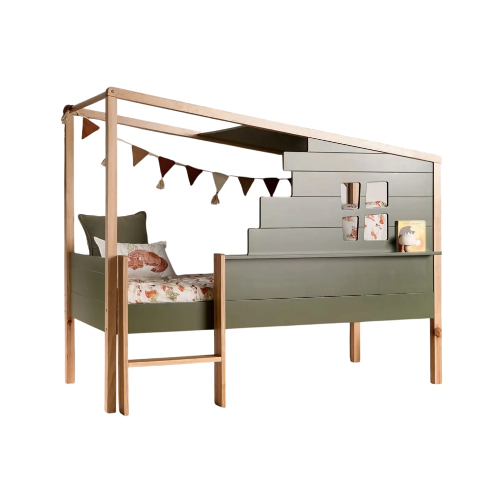 Lit effet bois clair et vert 90 x 190 cm Lit effet bois clair et vert 90 x 190 cm