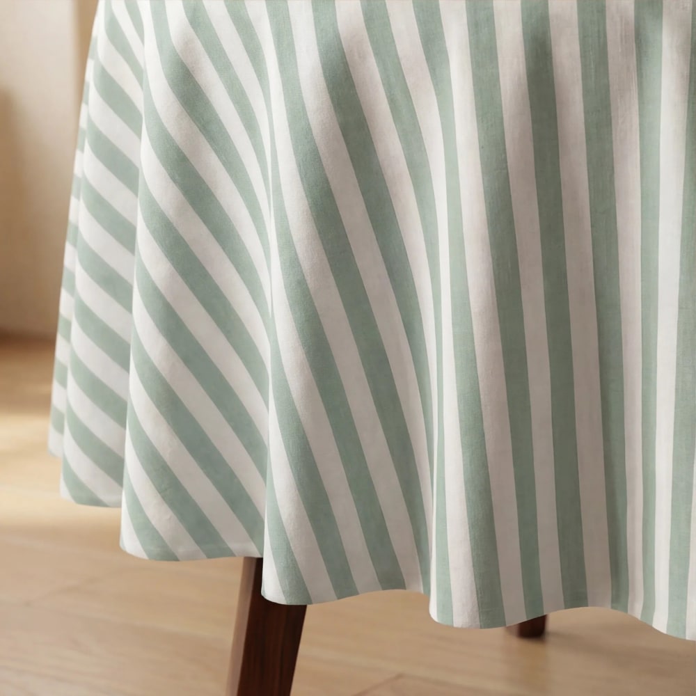 Runde fleckabweisende Tischdecke 100% Baumwolle weiß und grün