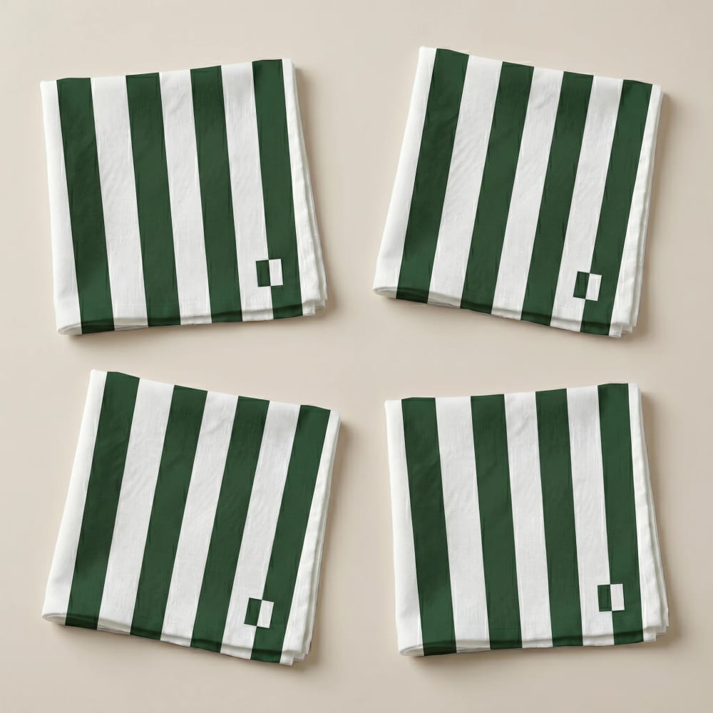 Serviettes de table 100 % coton (x4) vert et blanc 43x43 cm