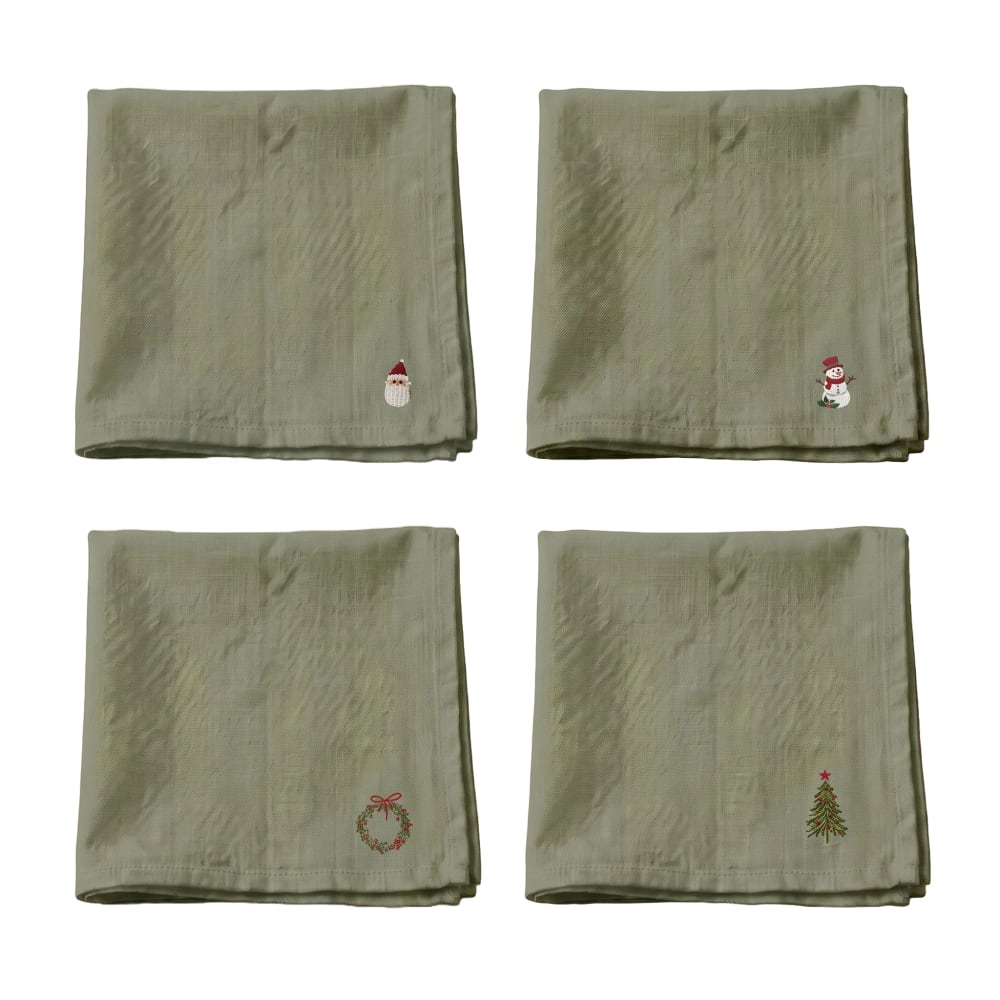 Serviettes de table de noël 100 % coton (x4) vert 43x43 cm