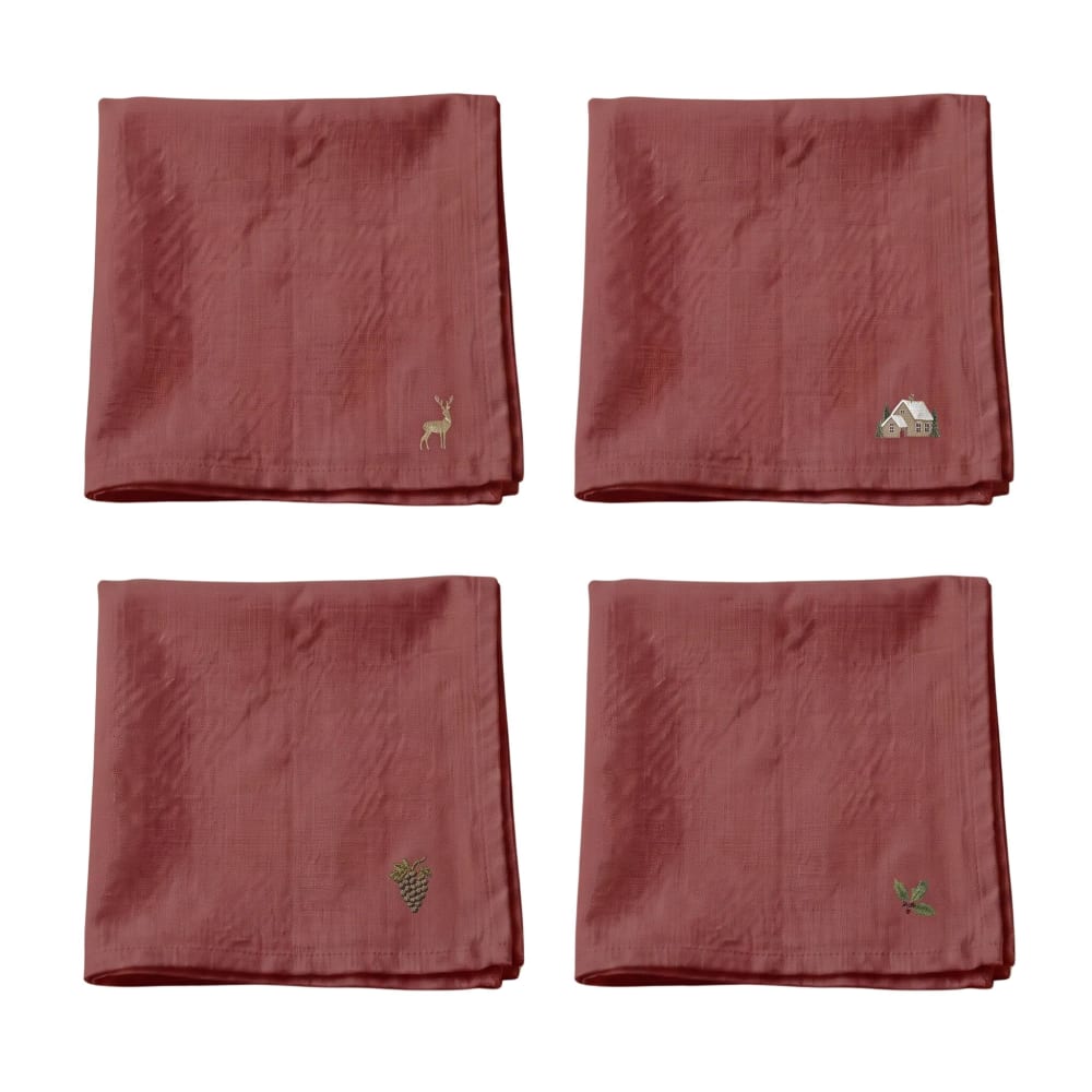 Serviettes de table de noël 100 % coton (x4) rouge 43x43 cm