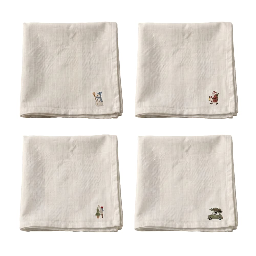 Serviettes de table de noël 100 % coton (x4) blanc 43x43 cm
