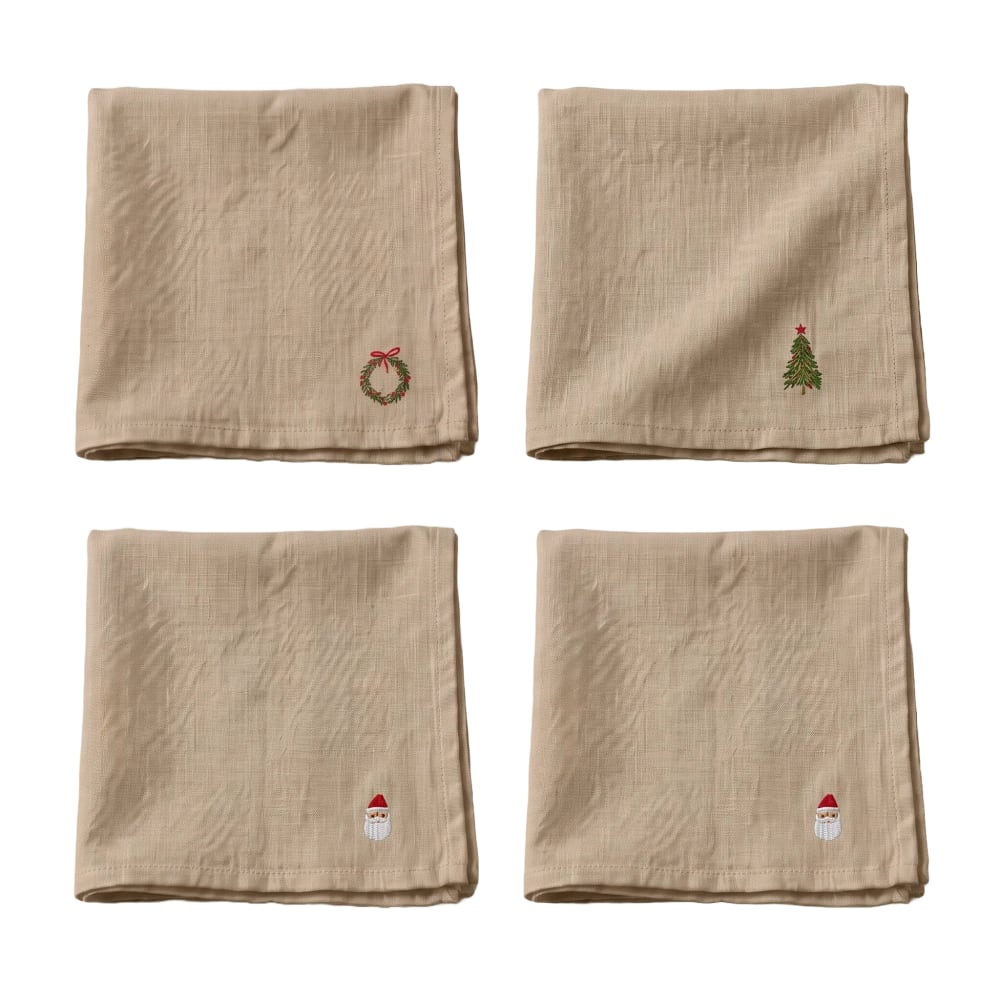 Serviettes de table de noël 100 % coton (x4) beige 43x43 cm