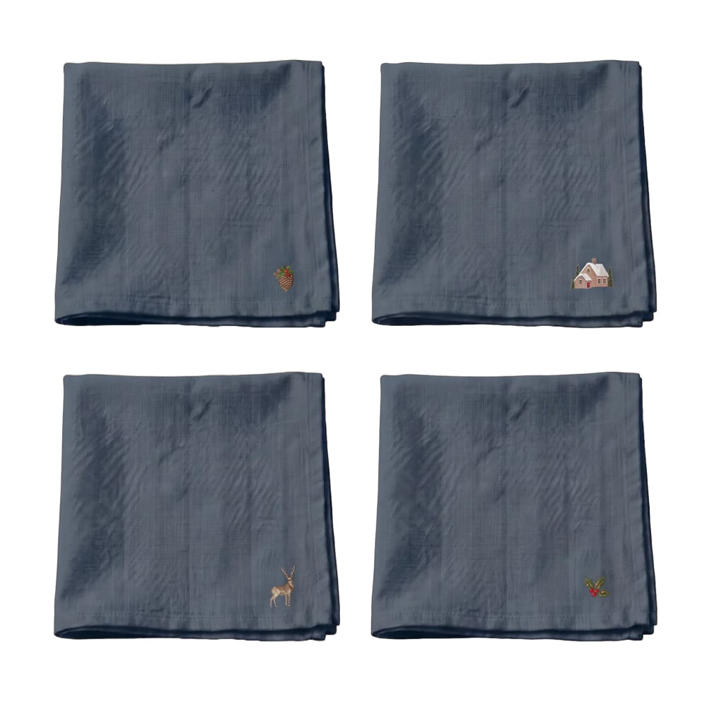 Serviettes de table de noël 100 % coton (x4) bleu marine 43x43 cm