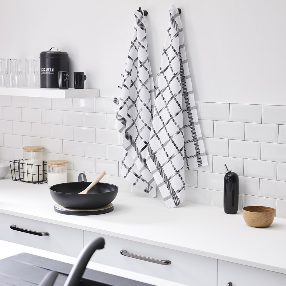 Lot de 2 torchons imprimé à carreaux  50x70 cm gris chiné