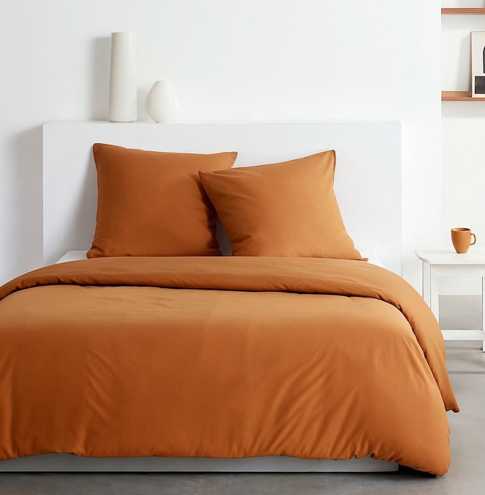 Parure de lit effet lavé uni  240x220cm orange