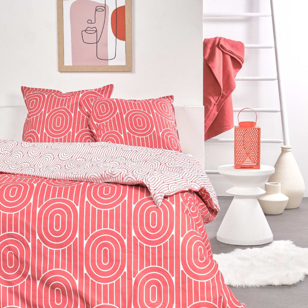 Parure de lit imprimé graphique coton  240x220cm rouge