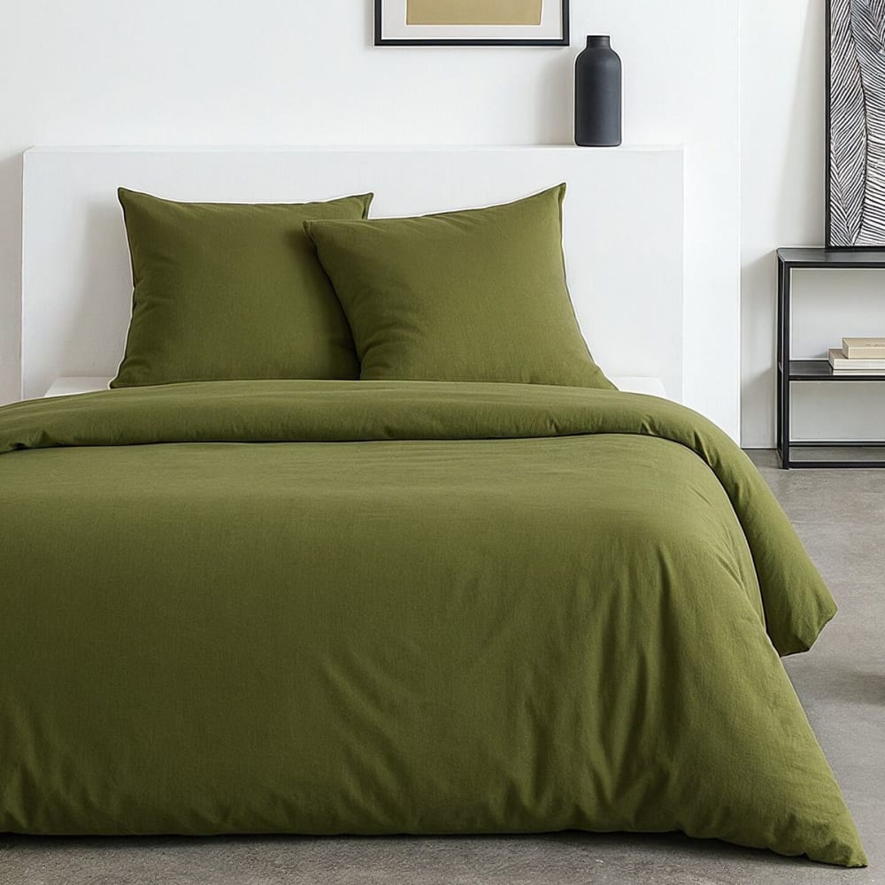 Parure de lit effet lavé uni  260x240cm vert