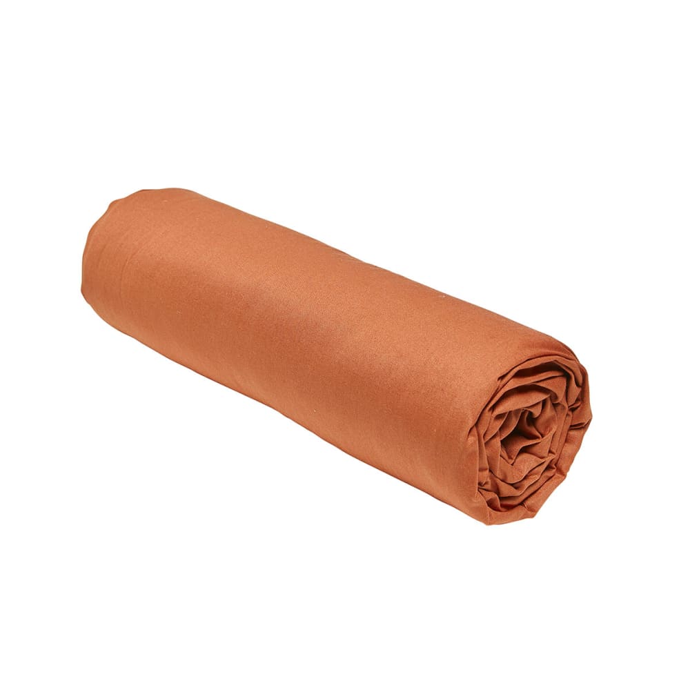 Drap housse 2 personnes uni effet lavé  160x200cm orange
