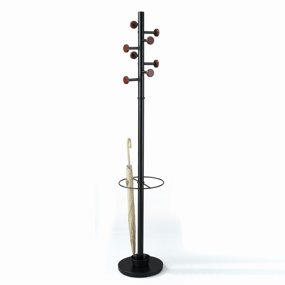 Porte-manteau porte-parapluies acier noir noyer ø30,5 h173 cm