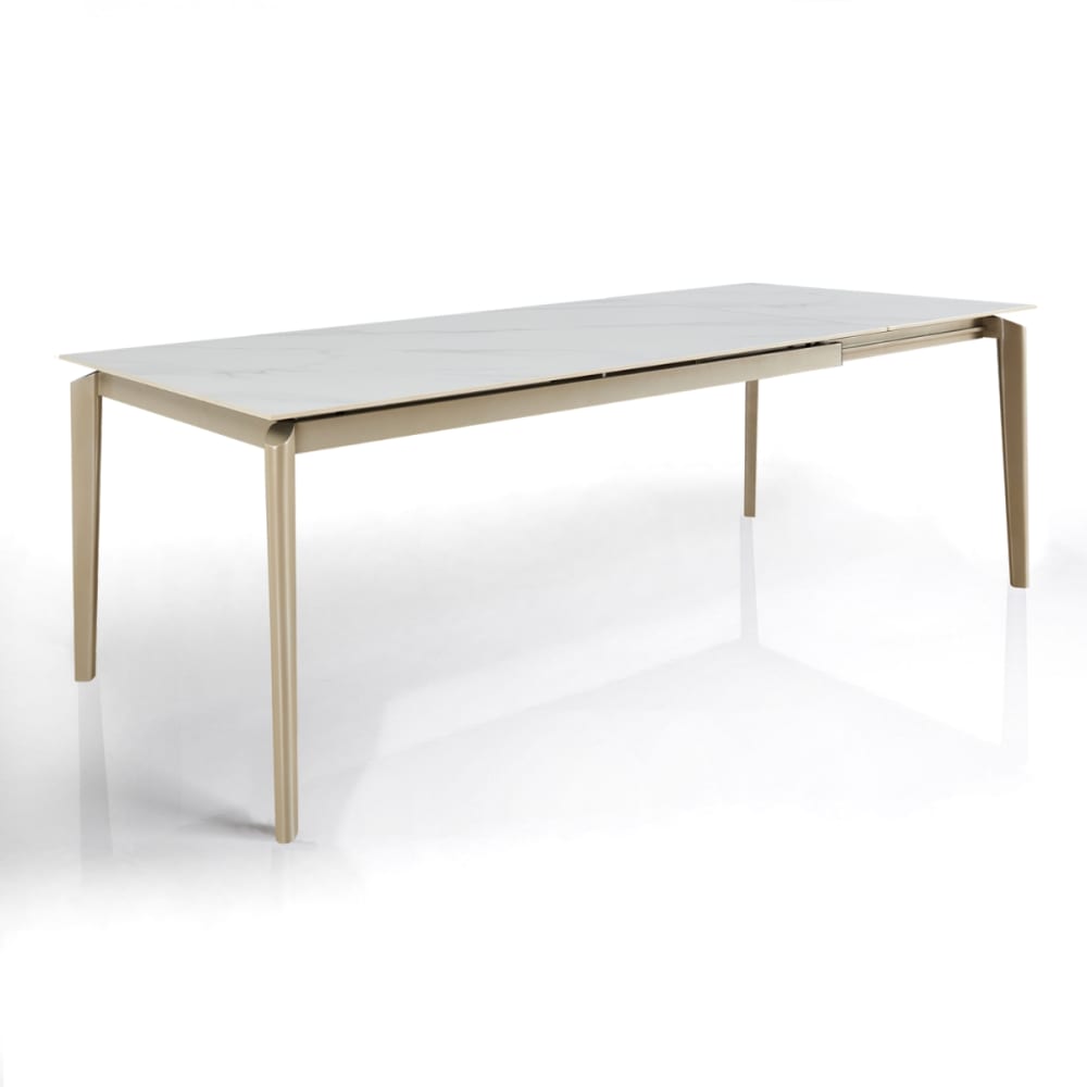Table extensible céramique/acier blanc-platine 77,5x90x160-220 cm